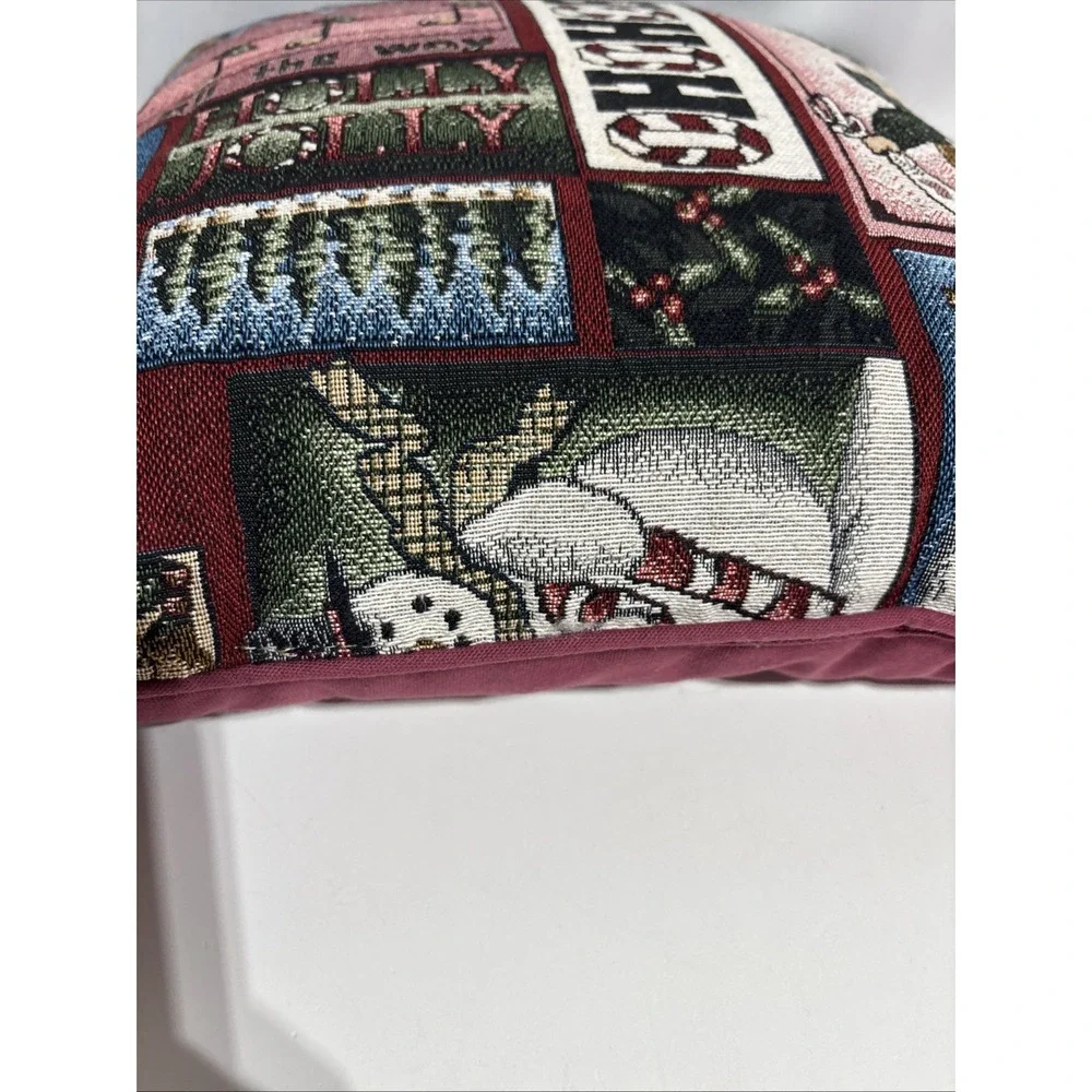 Vintage Tapestry‎ Style Santa Snowman Gingerbread Pillow 15 X 15 Christmas